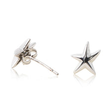 Load image into Gallery viewer, Platinum finished starfish stud earrings. For pierced ears. side view (butterfly and pole fastening)
