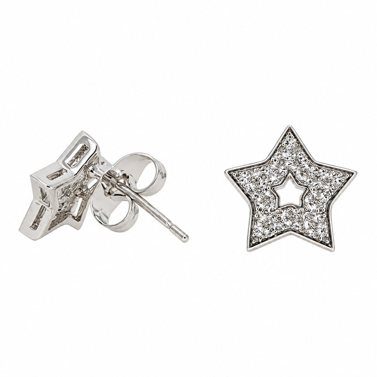 Stella Rhodium Plated Star Stud Earrings - Illuminate Your Style with Celestial Elegance