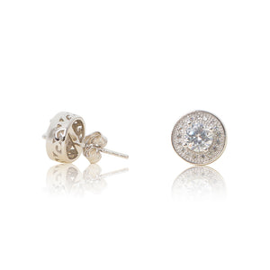 Poppy - Sterling Silver Halo Stud Earrings with Cubic Zirconia
