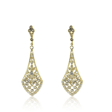Load image into Gallery viewer, 18ct gold plated filigree drop evening earrings with round brilliant cubic zirconia stones
