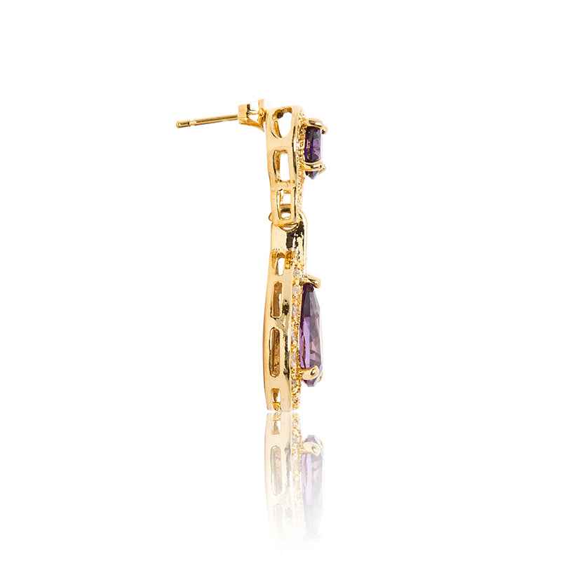 Gold and Purple Drop Earrings – Elevate Your Style with Zuria