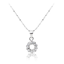Load image into Gallery viewer, A dainty 925 sterling silver cubic zirconia halo pendant and chain.
