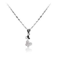 Load image into Gallery viewer, A pair of dainty, playful butterflies in 925 sterling silver pendant with pavé set cubic zirconia and chain.
