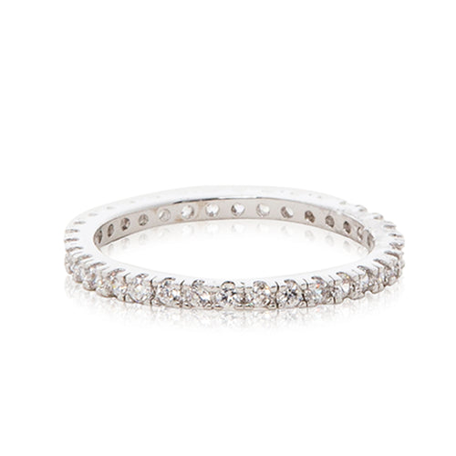 A timeless platinum finished micro inlay full eternity ring.