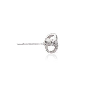 An elegant pair of 925 sterling silver stud earrings with a unique twist detail. Side view (Butterfly and pole closure)