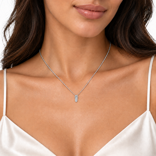 August sterling silver pendant necklace worn on a model