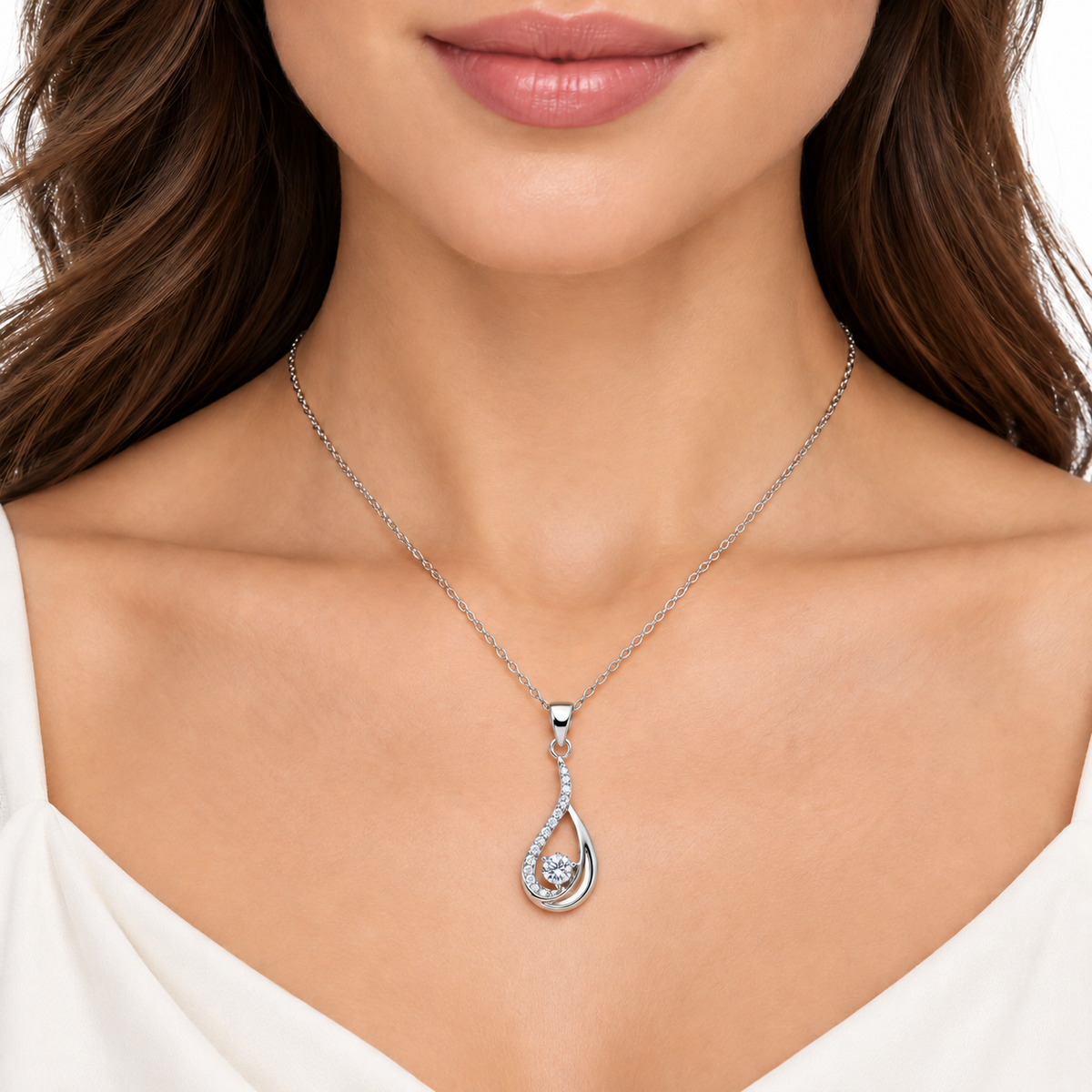 Ciela sterling silver twist necklace worn by a model