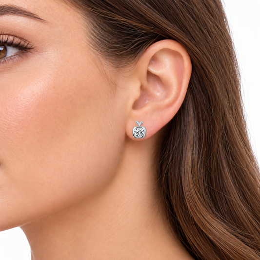 Malum apple stud earring worn on a model
