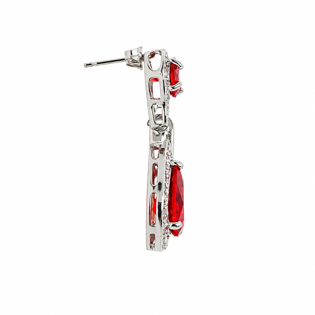 Mae Red and Silver Drop Earrings | Dazzling Rhodium Plated Elegance