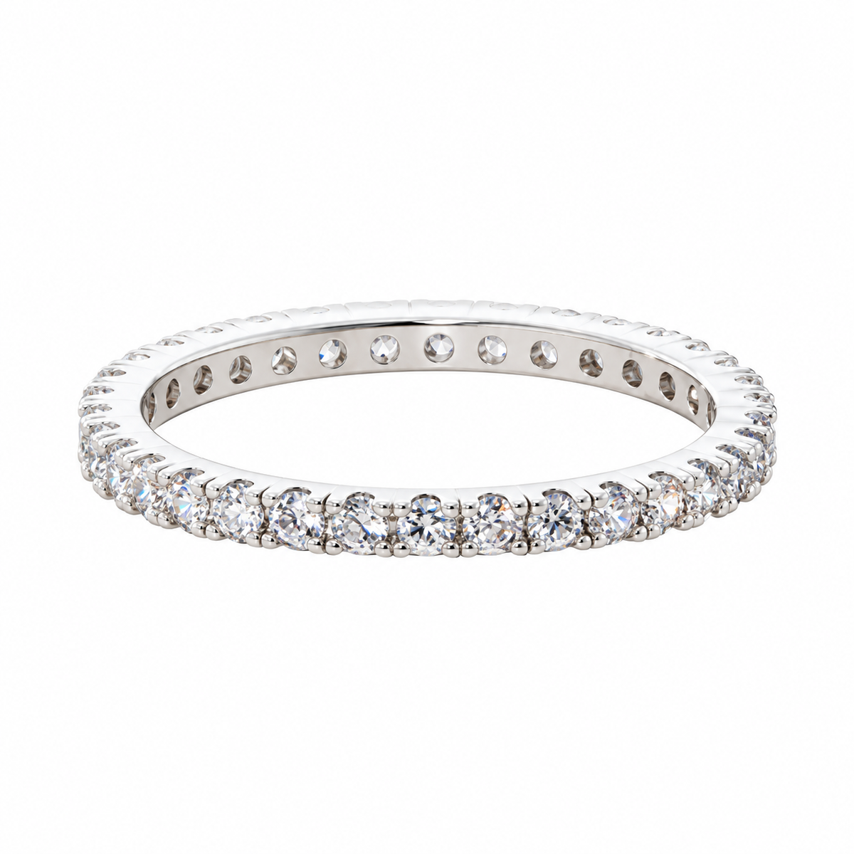 Essa eternity ring with a single row of claw-set cubic zirconia on white