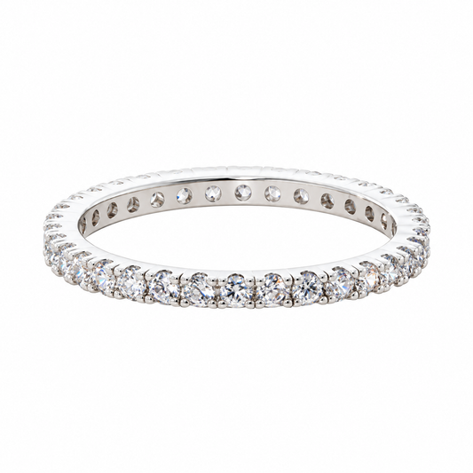 Essa eternity ring with a single row of claw-set cubic zirconia on white