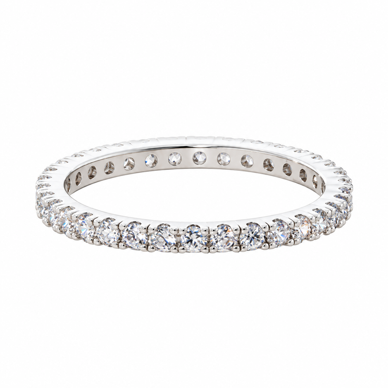 Essa eternity ring with a single row of claw-set cubic zirconia on white