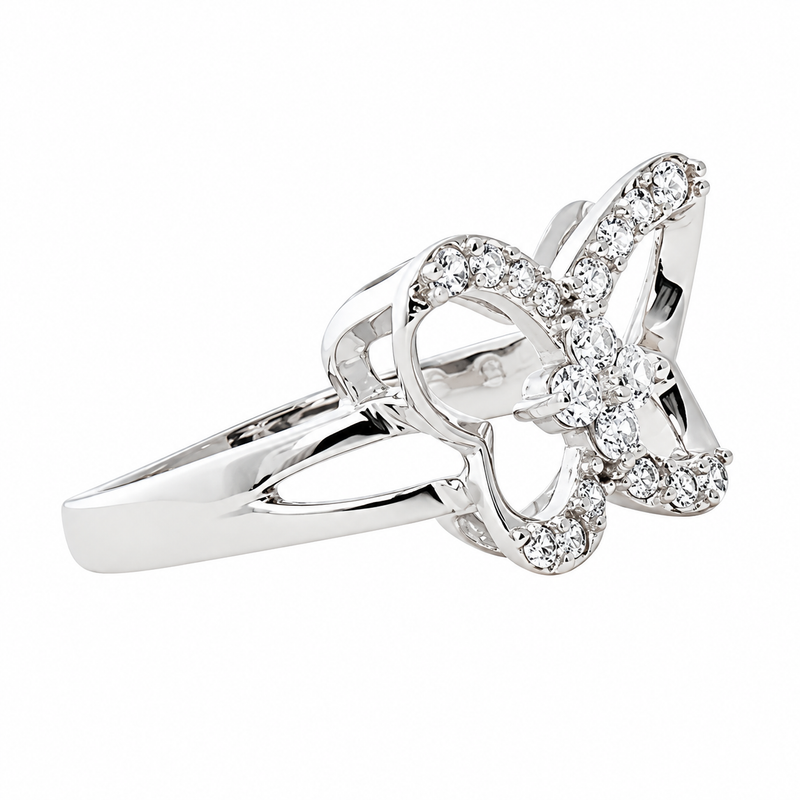 Nessa sterling silver butterfly ring, side view on white