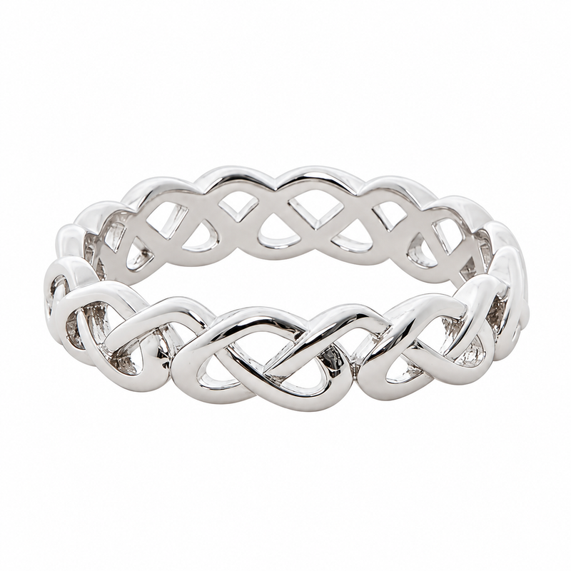 Twill rhodium plated entwined ring on white without reflection