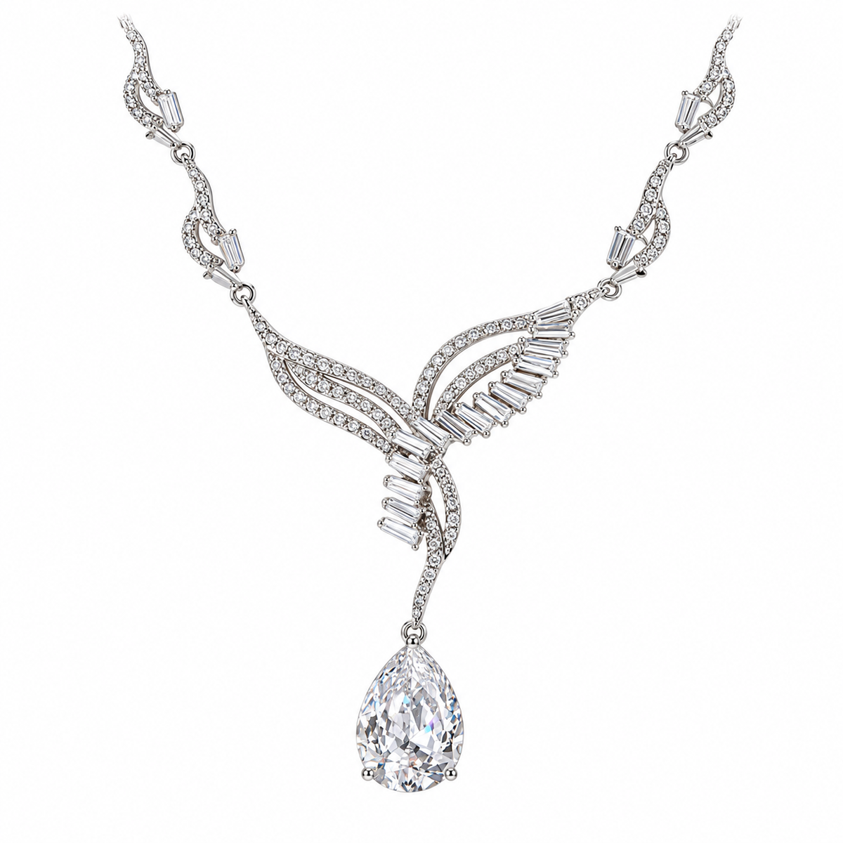 Beaumont silver pear cut necklace on white