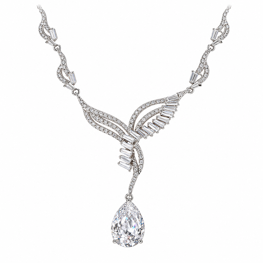 Beaumont silver pear cut necklace on white
