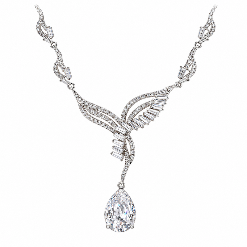 Beaumont silver pear cut necklace on white