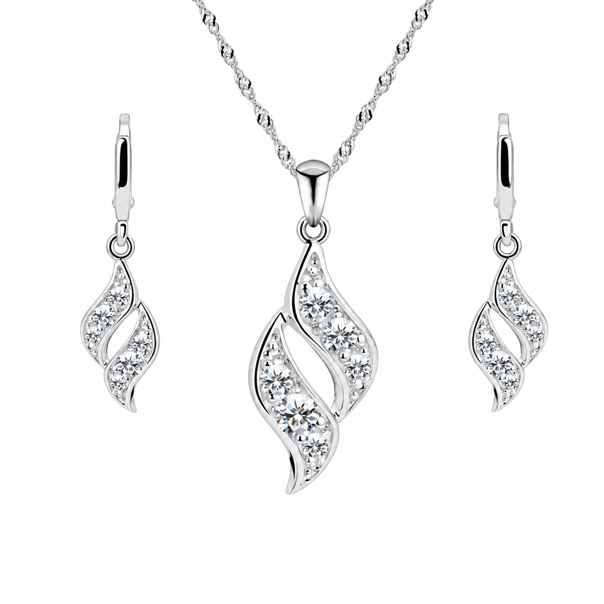 Celyn silver twist pendant and matching earrings on white