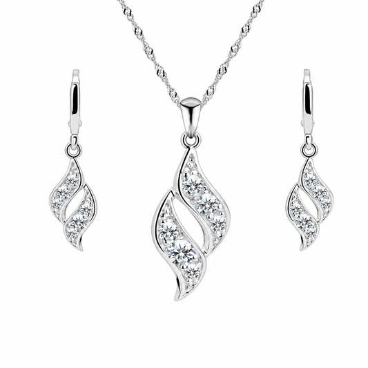 Celyn silver twist pendant and matching earrings on white