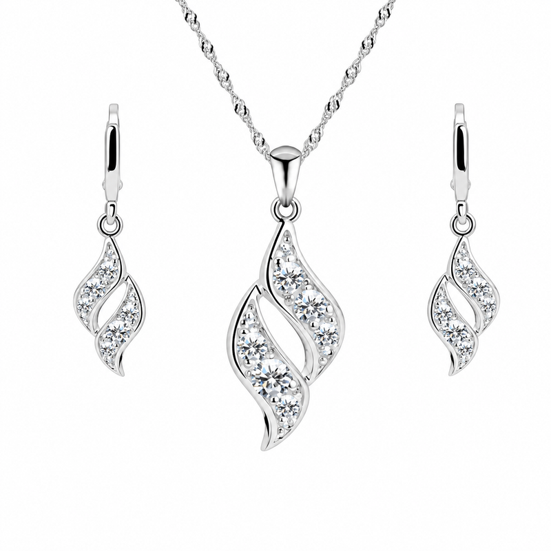 Celyn silver twist pendant and matching earrings on white