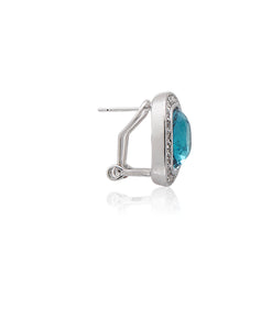 Afina - Rhodium Plated Blue Cushion Cut Clip-On Earrings