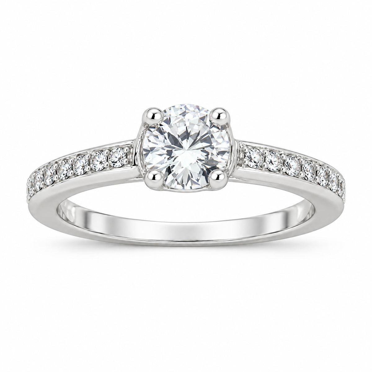 Emma sterling silver solitaire ring, straight on front view