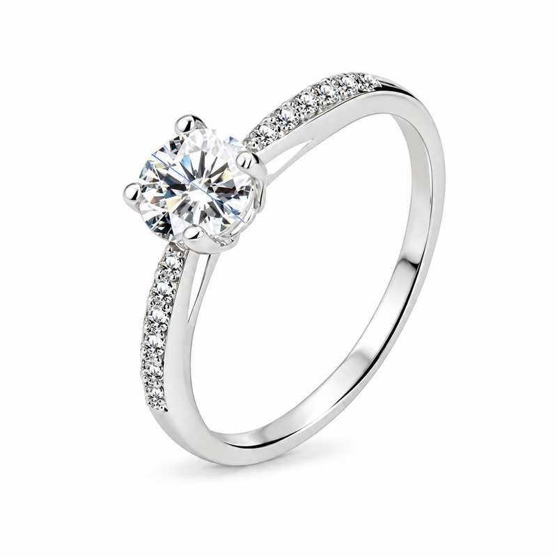 Emma sterling silver solitaire ring, side view