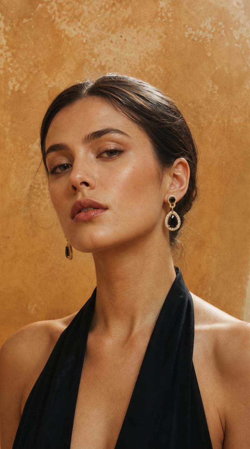 Nicole Gold and Black Drop Earrings – Elevate Your Elegance