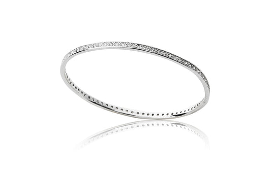 Sleek rhodium-plated Sanem architectural bangle, boasting a modern minimalist silhouette and premium high-polish metallic shine.