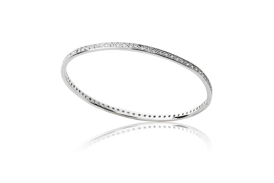 Sleek rhodium-plated Sanem architectural bangle, boasting a modern minimalist silhouette and premium high-polish metallic shine.