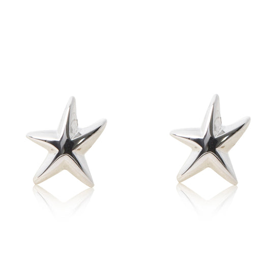 Platinum finished starfish stud earrings. For pierced ears. For pierced ears.