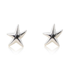 Load image into Gallery viewer, Platinum finished starfish stud earrings. For pierced ears. For pierced ears.
