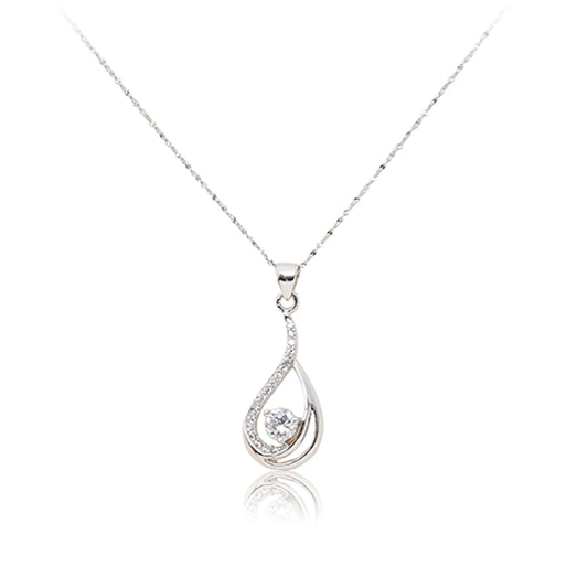 A contemporary 925 sterling silver cubic zirconia lined pendant and centre stone with a sterling silver chain. Necklace