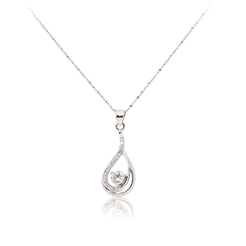 A contemporary 925 sterling silver cubic zirconia lined pendant and centre stone with a sterling silver chain. Necklace