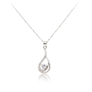 A contemporary 925 sterling silver cubic zirconia lined pendant and centre stone with a sterling silver chain. Necklace
