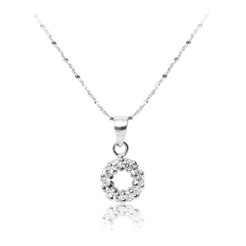A dainty 925 sterling silver cubic zirconia halo pendant and chain.