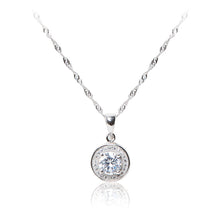 Load image into Gallery viewer, Round brilliant cut, pavé set halo 925 sterling silver pendant and chain.
