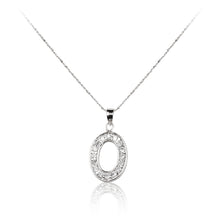 Load image into Gallery viewer, A 925 sterling silver cubic zirconia encrusted oval pendant and chain.
