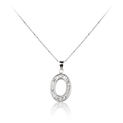 A 925 sterling silver cubic zirconia encrusted oval pendant and chain.