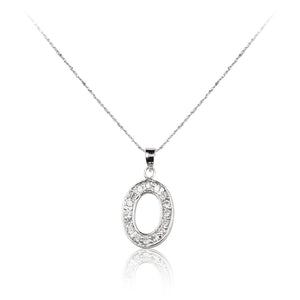 A 925 sterling silver cubic zirconia encrusted oval pendant and chain.
