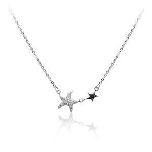 An eye-catching 925 sterling silver necklace featuring a pair of sparkling star fish.