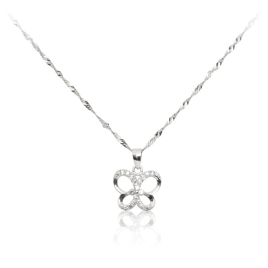 A beautiful 925 sterling silver butterfly pendant encrusted in cubic zirconia stones and chain.