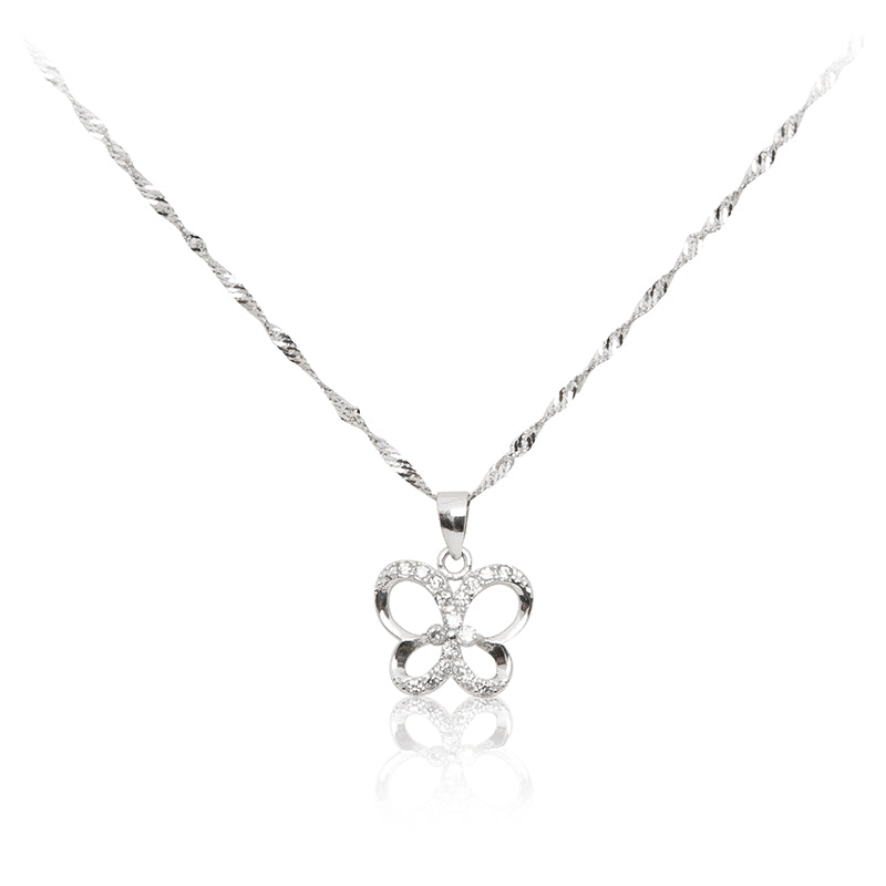 A beautiful 925 sterling silver butterfly pendant encrusted in cubic zirconia stones and chain.