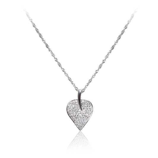 A skilfully crafted leaf 925 sterling silver pendant and chain, highlighted with twinkling pavé set cubic zirconia stones.