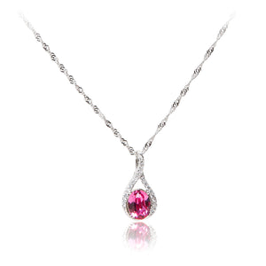 925 Sterling silver pink cubic zirconia oval necklace