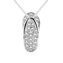 Load image into Gallery viewer, A 925 Sterling silver slipper flip flop pendant adorned with cubic zirconia stones and chain
