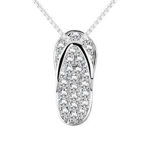 A 925 Sterling silver slipper flip flop pendant adorned with cubic zirconia stones and chain