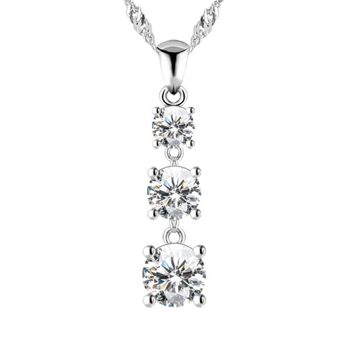A simple but stunning three tiered round brilliant cubic zirconia drop necklace in 925 sterling silver