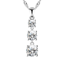 Load image into Gallery viewer, A simple but stunning three tiered round brilliant cubic zirconia drop necklace in 925 sterling silver
