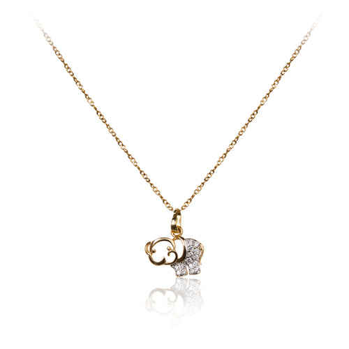 A dainty 18ct yellow gold plated cubic zirconia encrusted elephant pendant and chain.